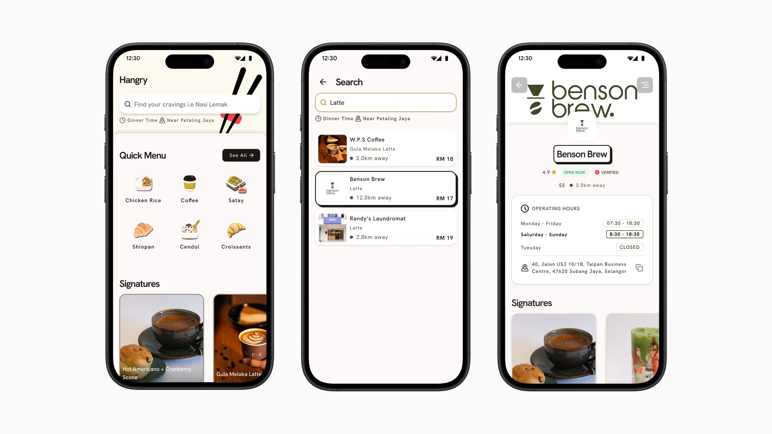 The shipped Hangry homepage, dish search and restaurant storefront